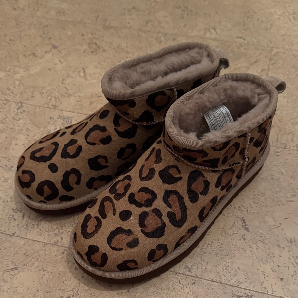 UGG Leopard Print Shearling-Lined Ankle Slippers in Brown